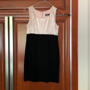 Black velvet and cream satin short dress, size 6 petites. CDC-Caren Desiree Co